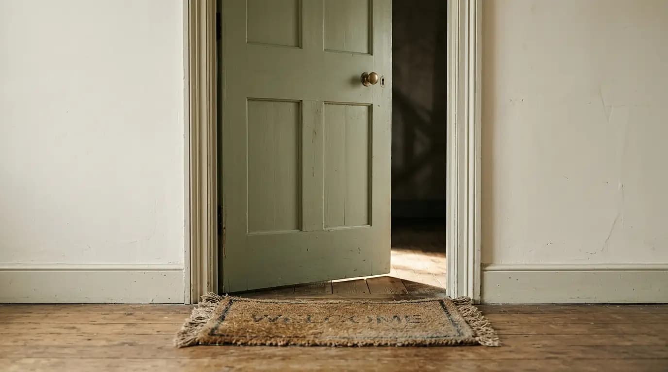 A door left slightly ajar, light spilling through the gap