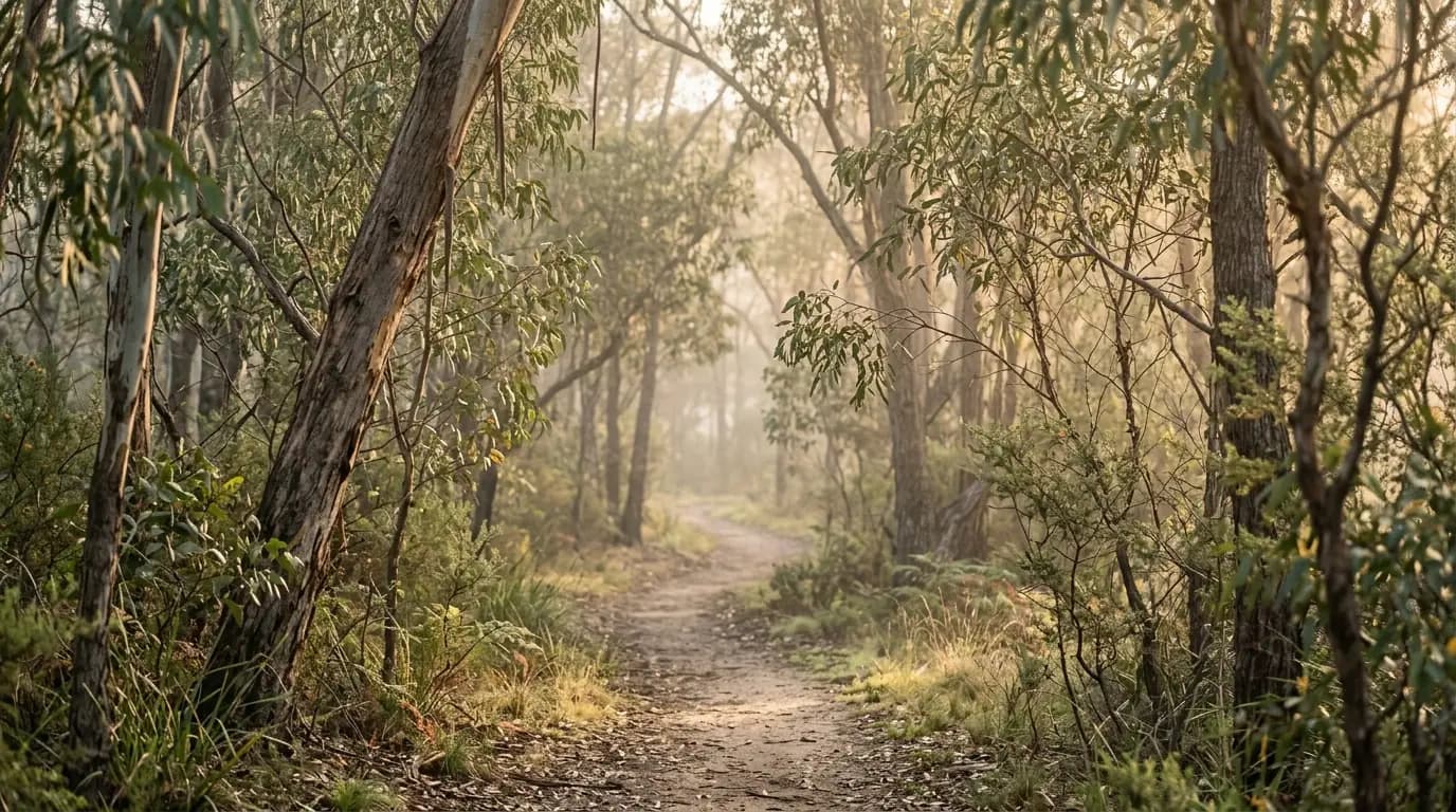 Native Australian eucalyptus leaves in soft morning light