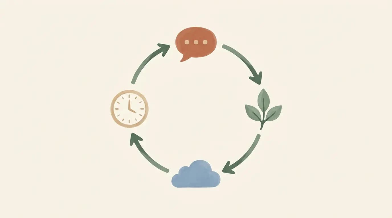 Simple loop diagram of four icons showing how reassurance can keep anxiety cycling