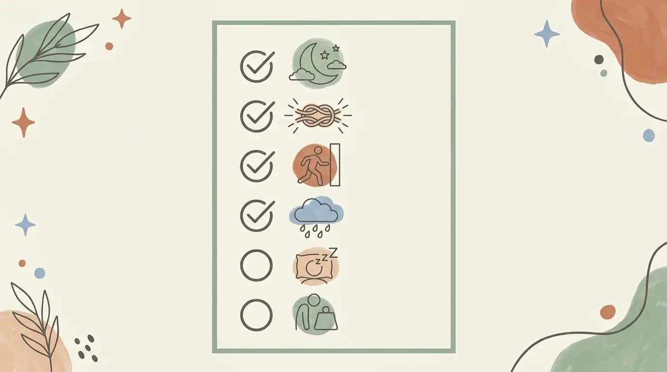 Simple icon checklist illustrating signs of stress, anxiety and burnout
