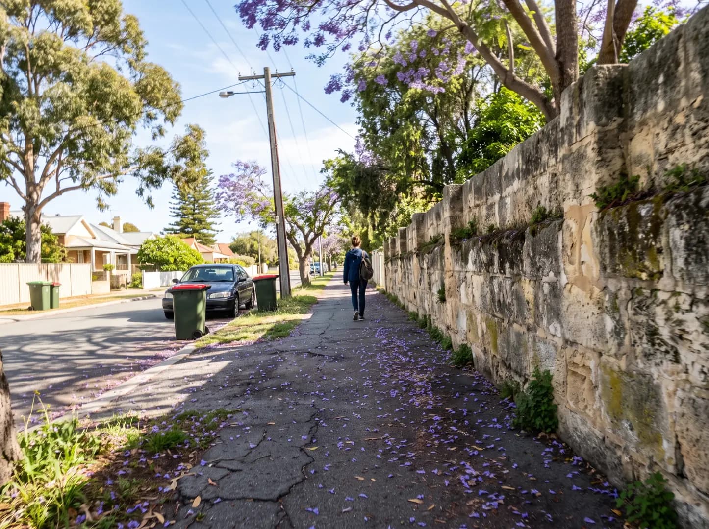 Walking a quiet Fremantle street on a clear morning