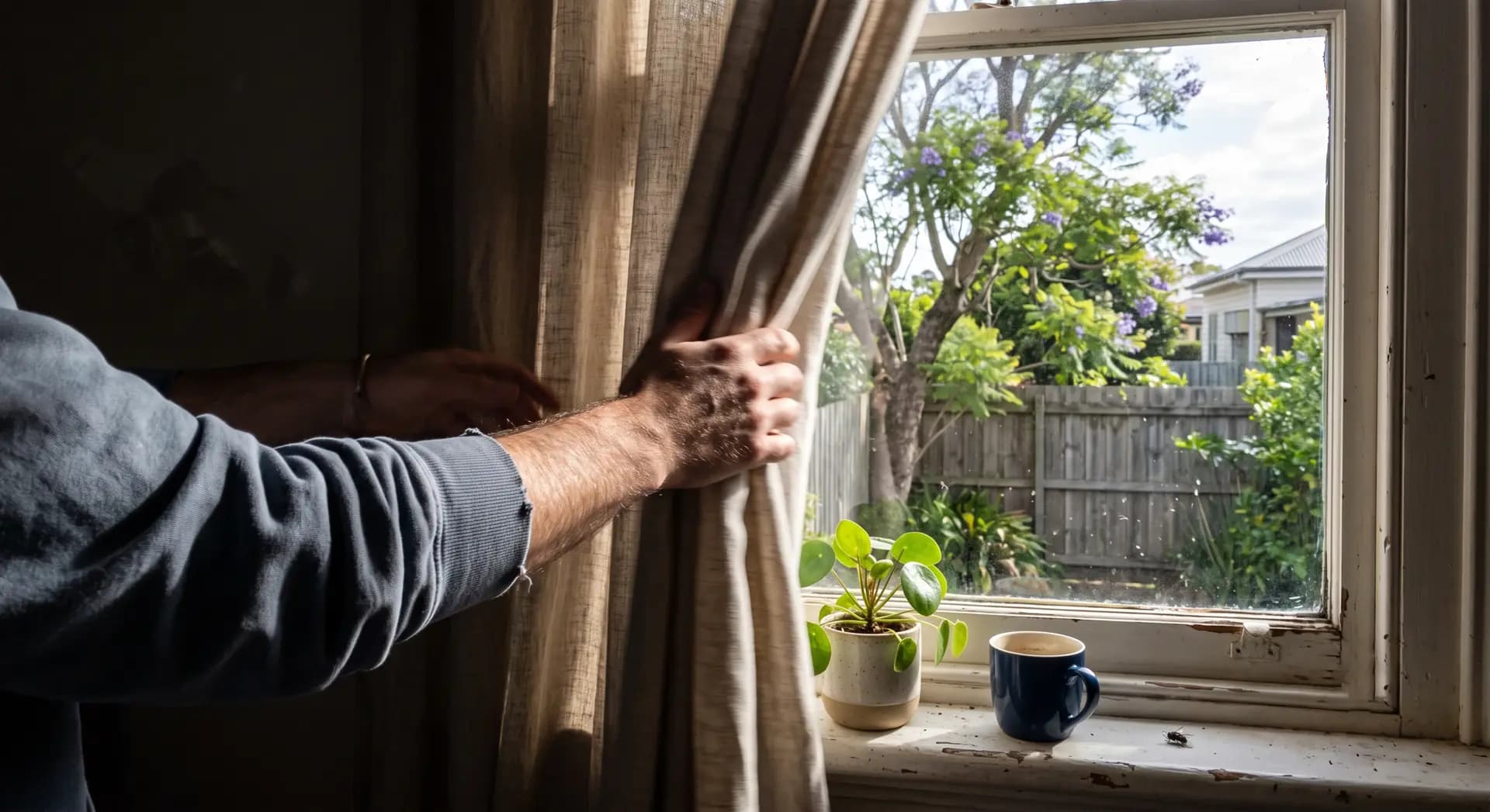 Someone opening the curtains onto a bright morning
