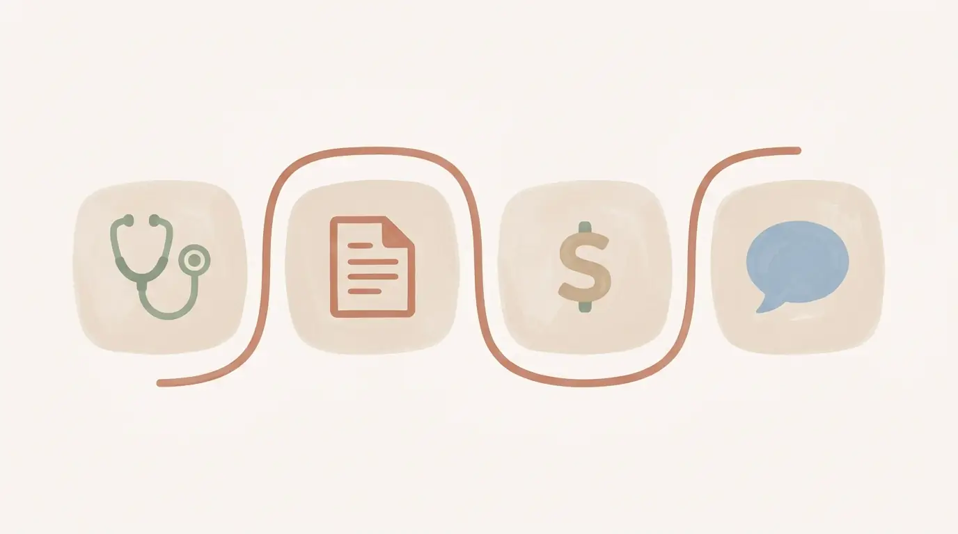 Four icons showing the GP to psychologist Medicare rebate pathway