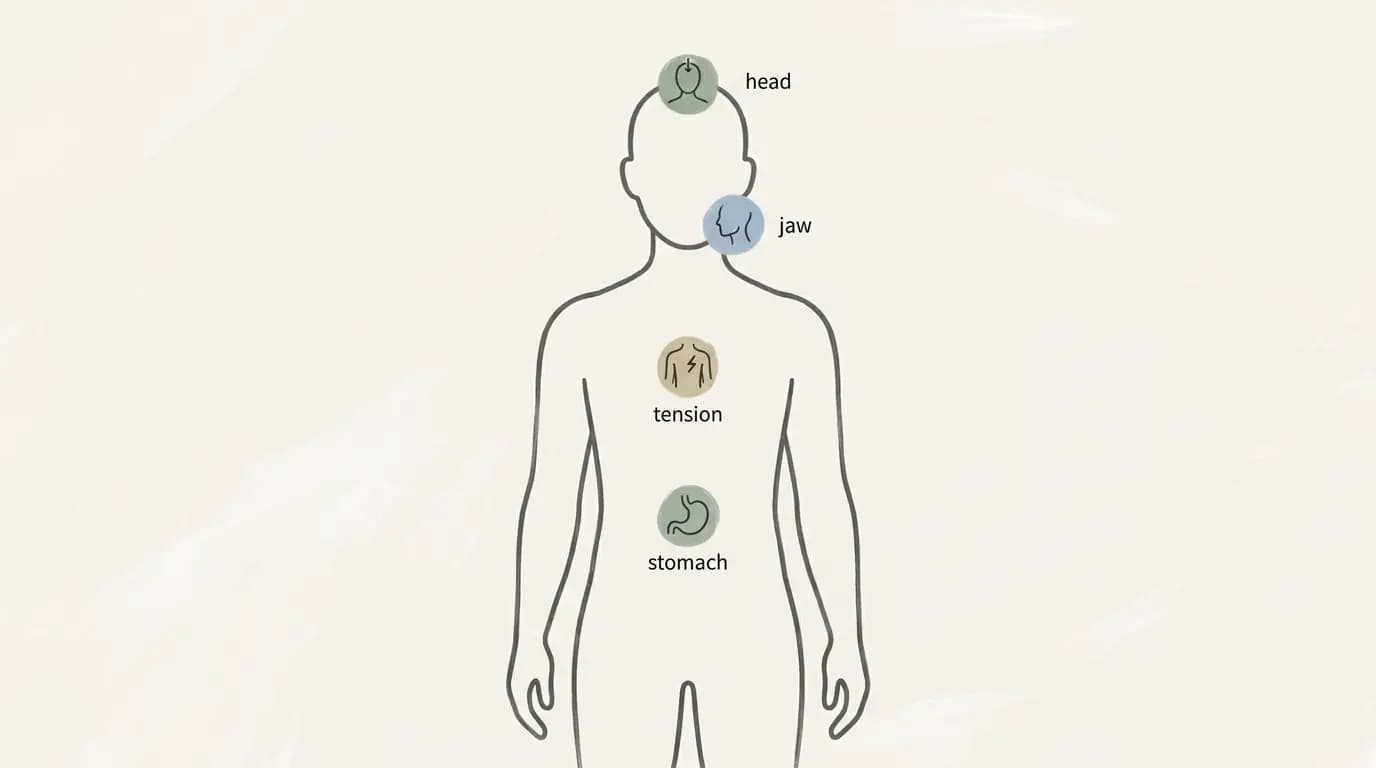 Illustrated body outline showing common areas affected by physical anxiety symptoms
