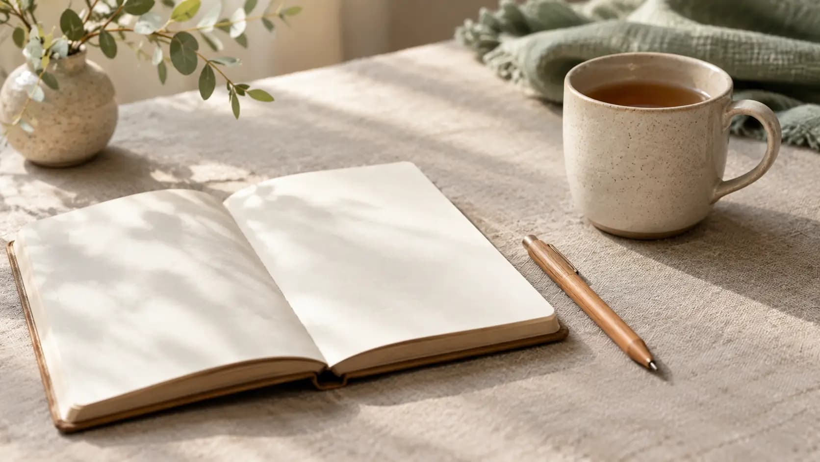 Open notebook and pen for recording and reframing anxious thoughts