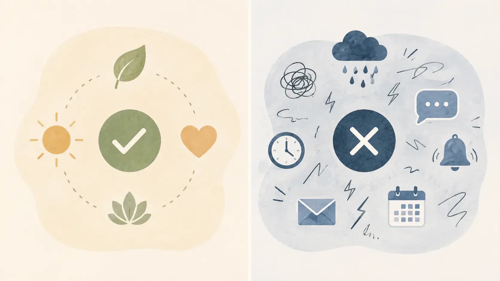 Simple illustrated comparison of two contrasting emotional states in muted colours